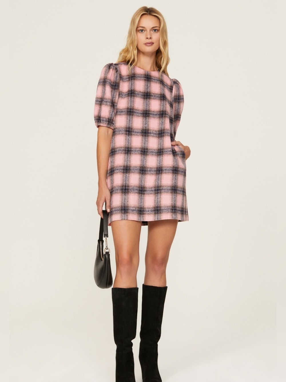 Toccin x RTR Pink Plaid Puff Sleeve A-Line Mini Dress Size 12 Soft Girl Coquette